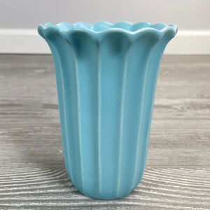 Vintage STANGL Pottery Light Blue Vase Art Deco Grooved Scalloped Edge #3267